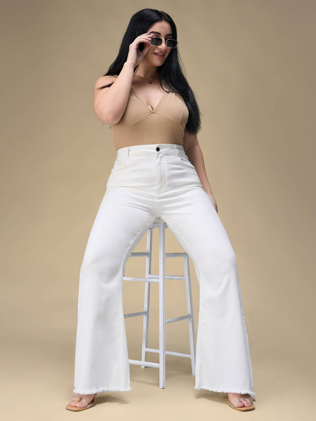 A+ Curve Collection Plus Size Women's White Solid Bootcut Fit Jeans | BT10 - view 6