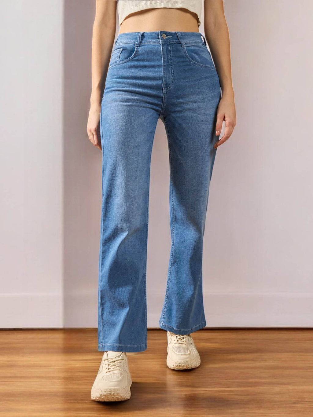 Women's Blue Solid Regular Fit Jeans | ST23 - view 1