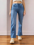 Women's Blue Solid Regular Fit Jeans | ST23 - view 1