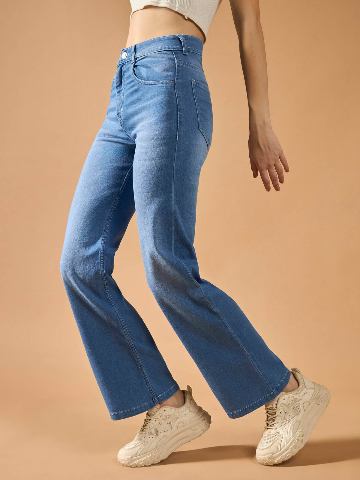 Women's Blue Solid Regular Fit Jeans | ST23 - view 2