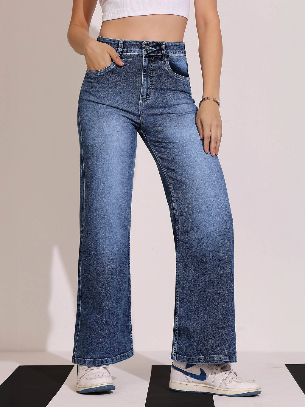 Women's Blue Solid Relaxed Fit Jeans | RF89 - view 1