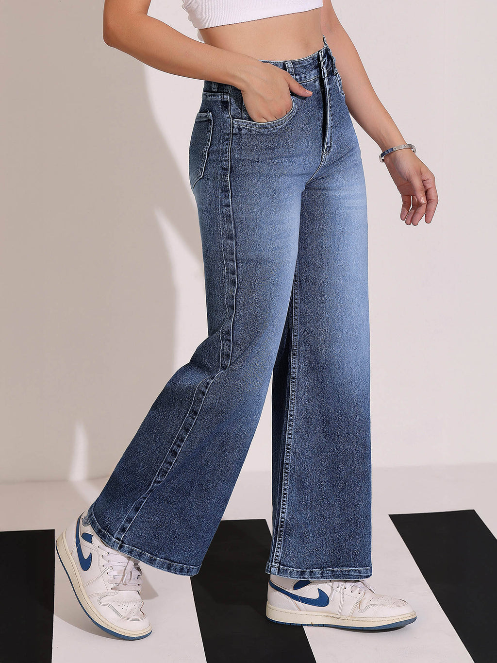 Women's Blue Solid Relaxed Fit Jeans | RF89 - view 2