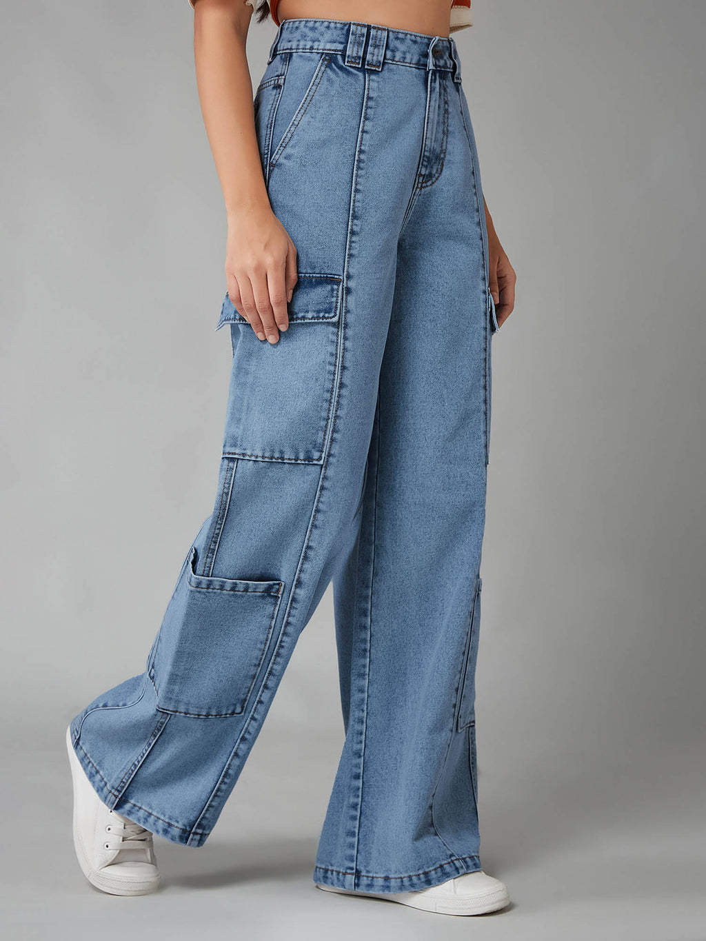 Women's Blue Solid Relaxed Fit Jeans | BG78 - view 3