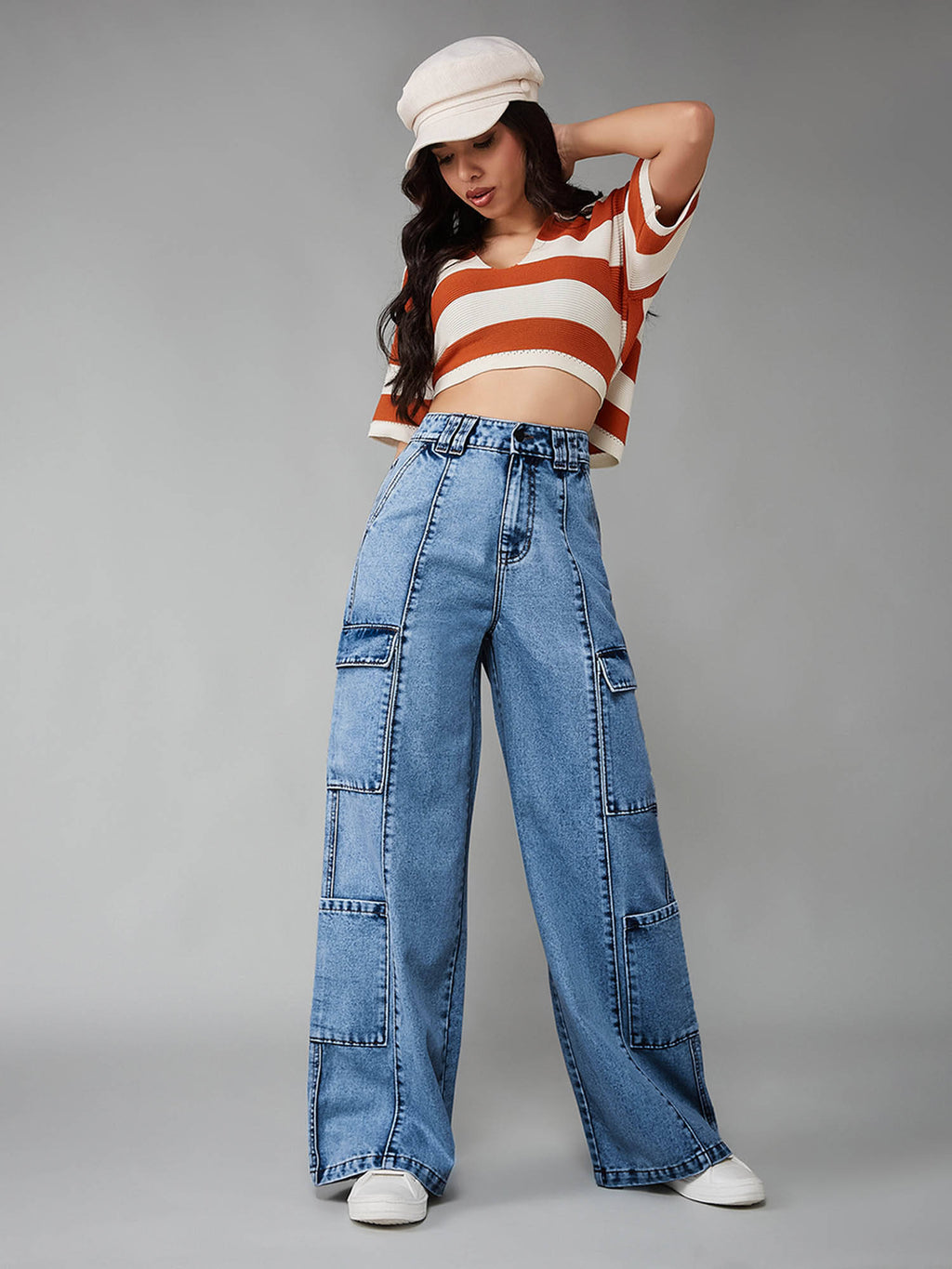 Women's Blue Solid Relaxed Fit Jeans | BG78 - view 2