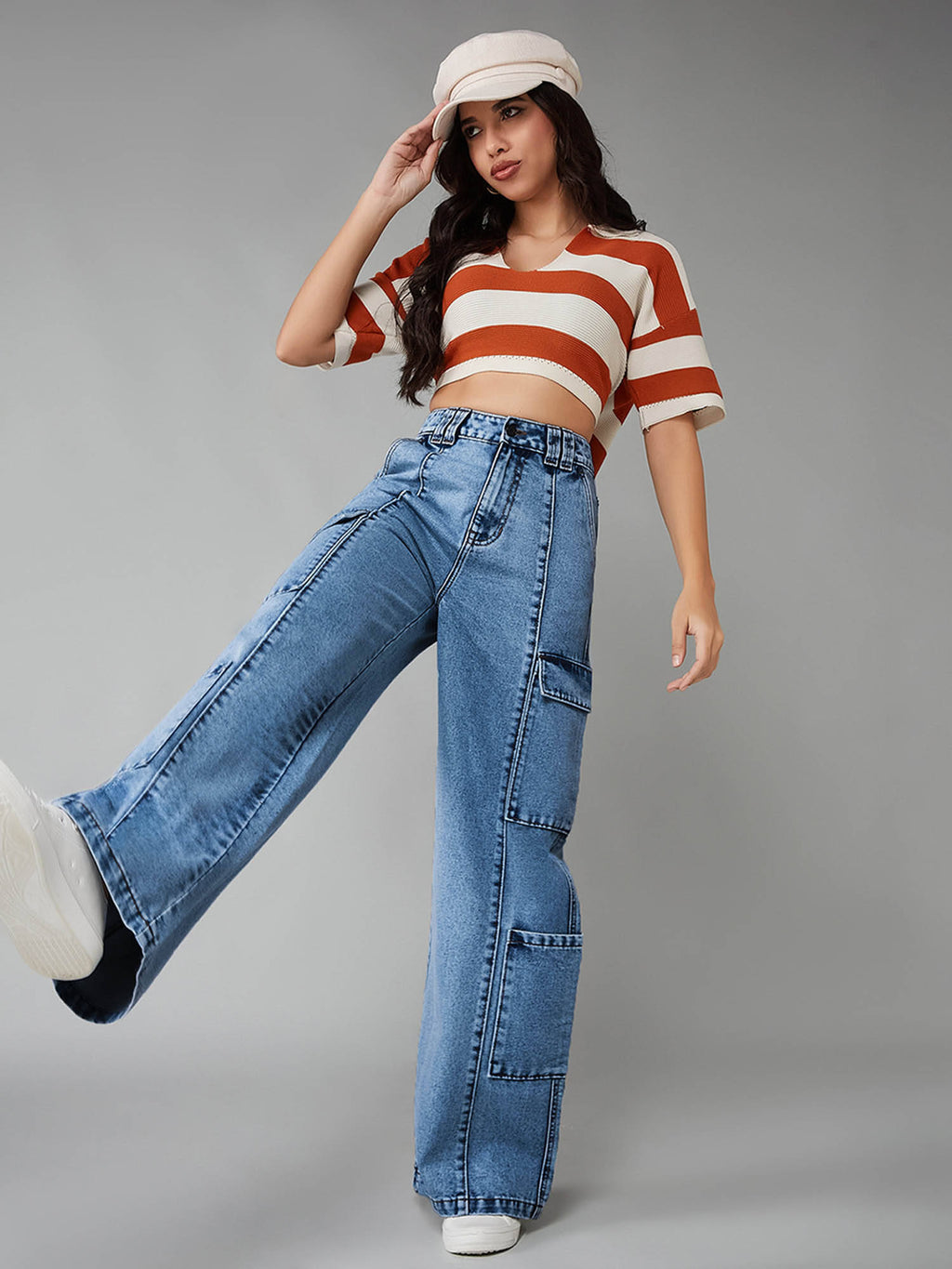Women's Blue Solid Relaxed Fit Jeans | BG78 - view 6