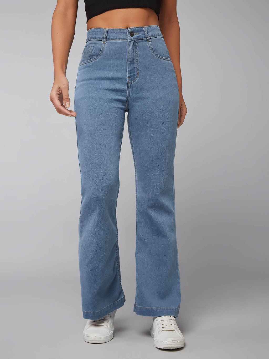 Women's Blue Solid Regular Fit Jeans | ST23 - view 1