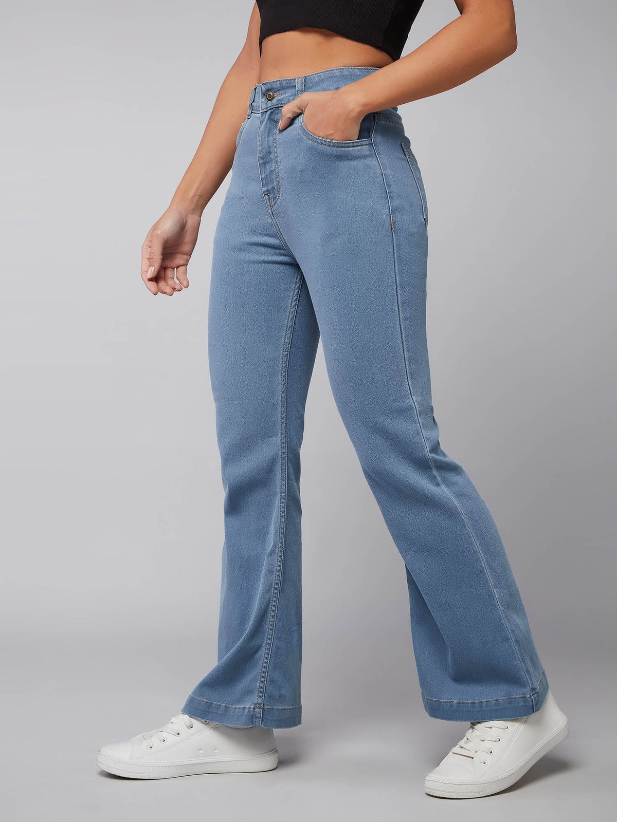 Women's Blue Solid Regular Fit Jeans | ST23 - view 2