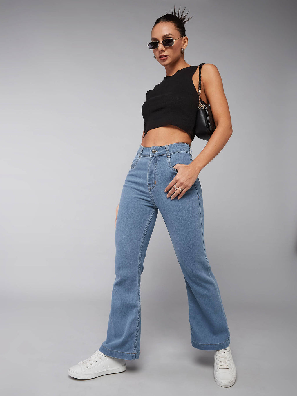 Women's Blue Solid Regular Fit Jeans | ST23 - view 4