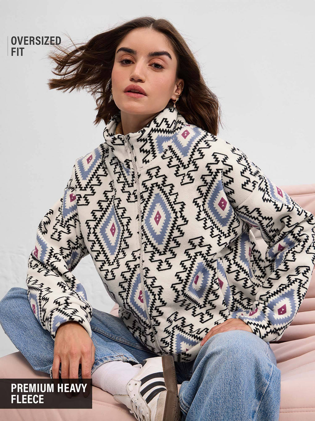 White Printed Oversized Fit Jacket | JC78 - view 1