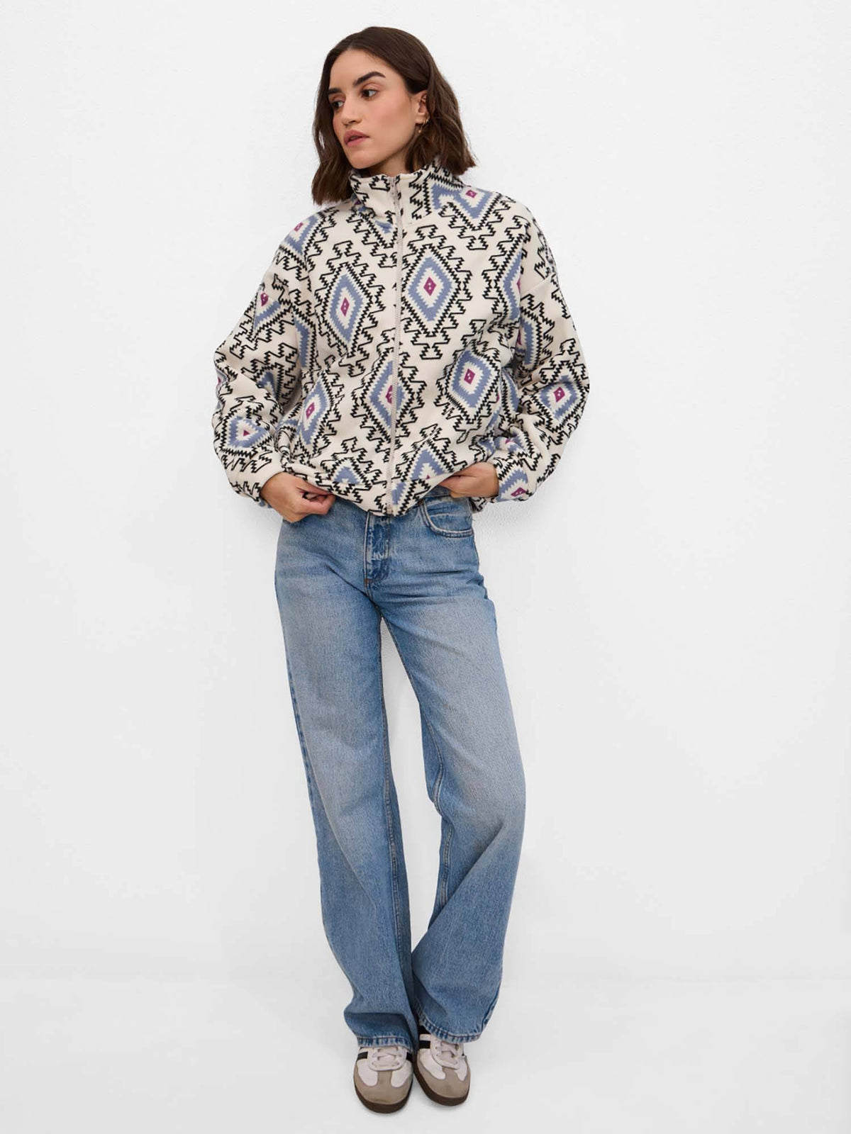 White Printed Oversized Fit Jacket | JC78 - view 4