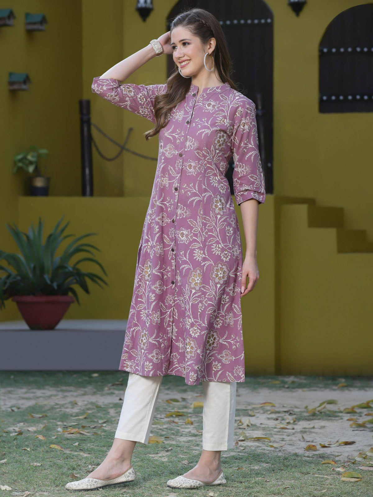Womens Floral Print Rayon A-line Kurta | KDG - view 8