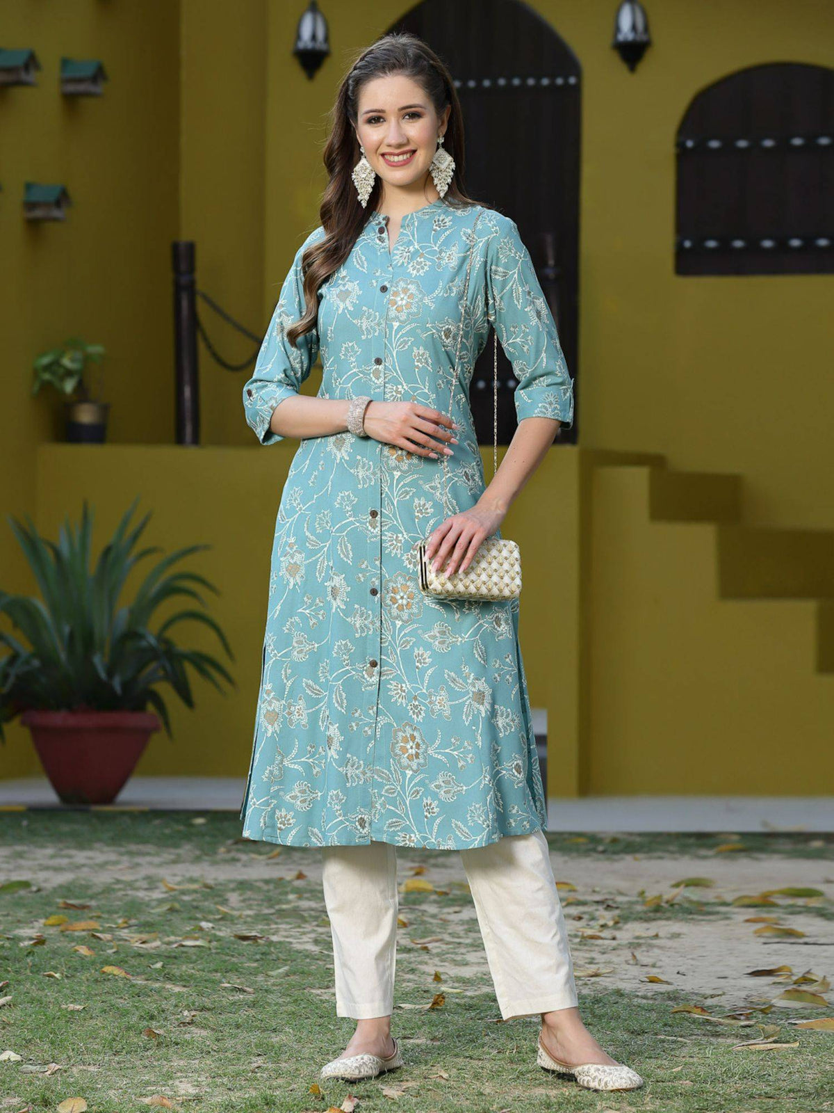 Womens Floral Print Rayon A-line Kurta | FY93 - view 22
