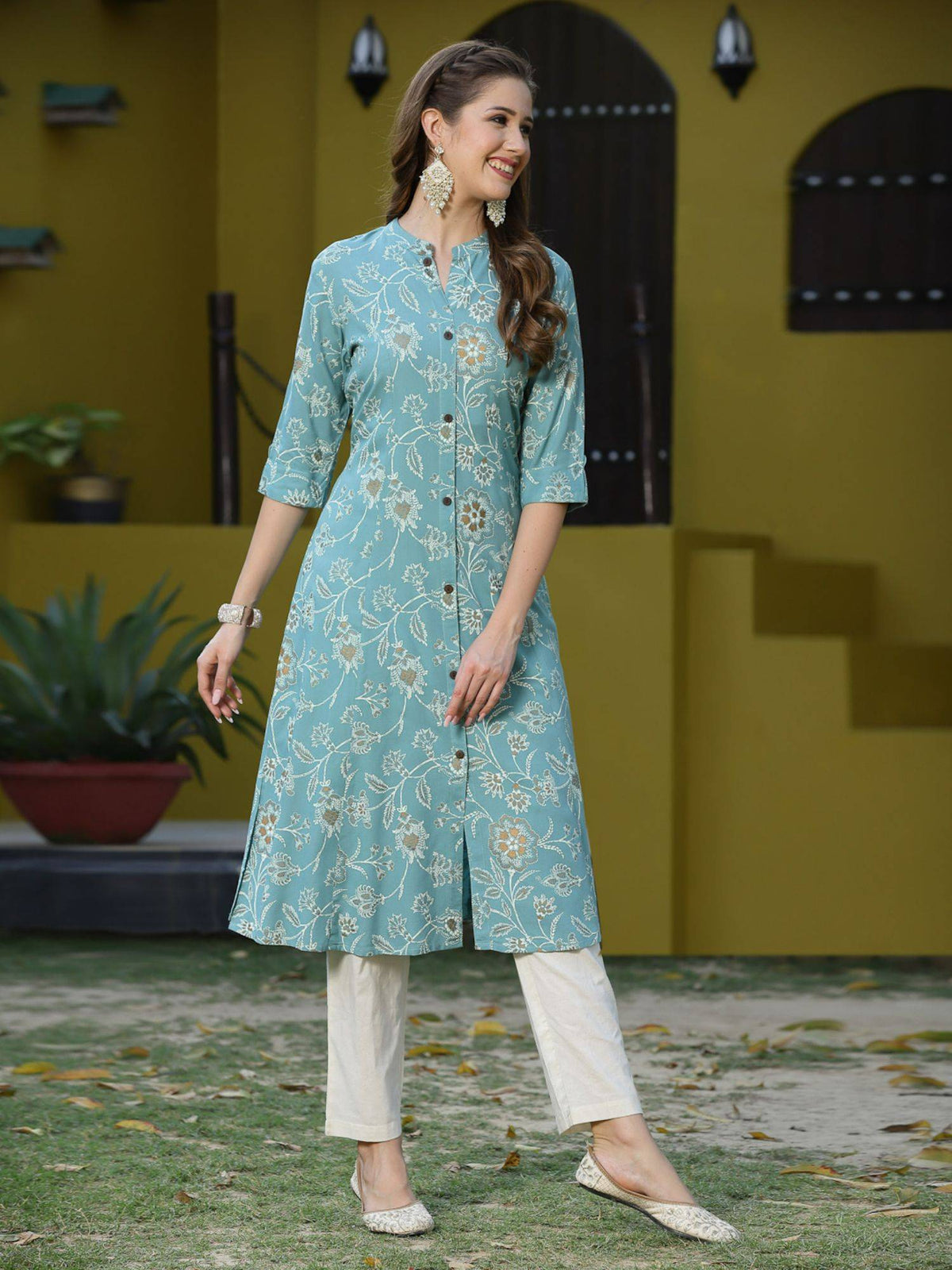 Womens Floral Print Rayon A-line Kurta | KDG - view 22