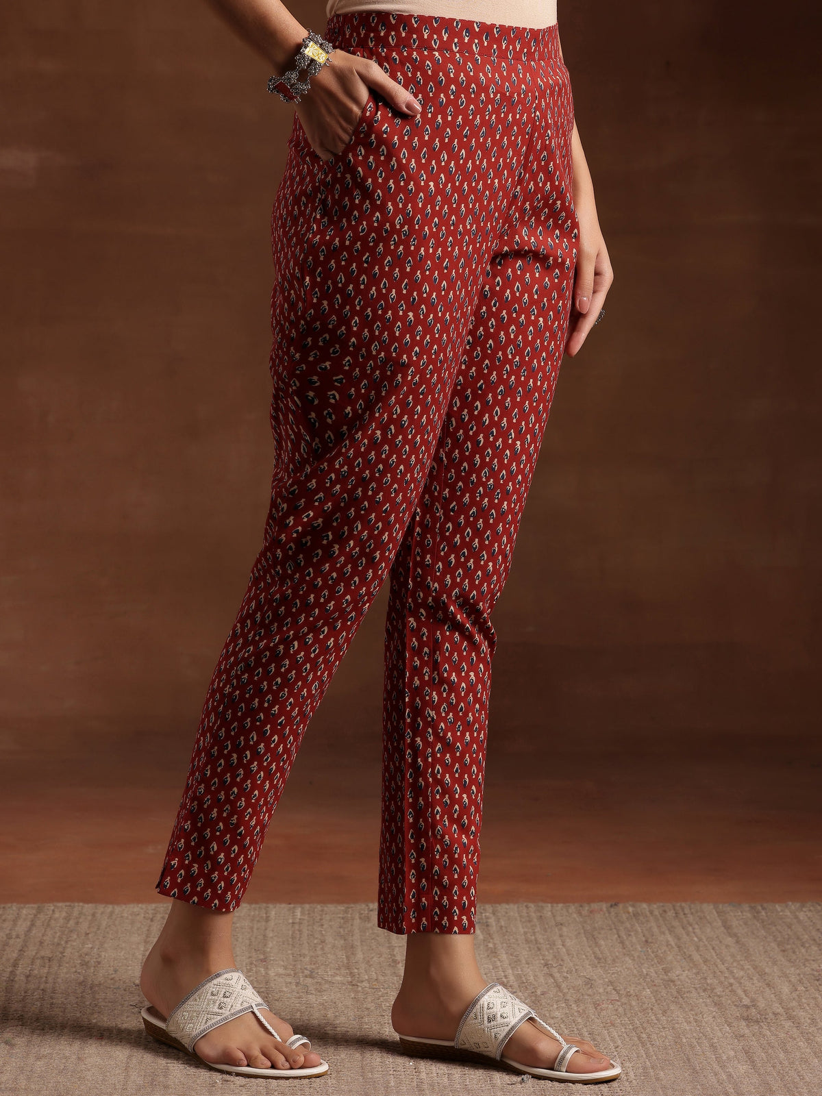 Libas Rust Printed Cotton Straight Suit With Dupatta