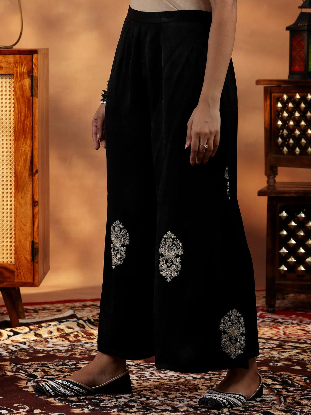 Libas Black Embroidered Velvet Co-Ords CO87