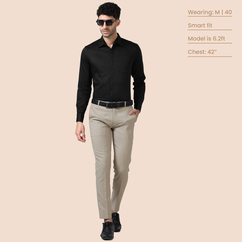 Keneth Black Shirt with Signature Concealed Placket & French Cuff