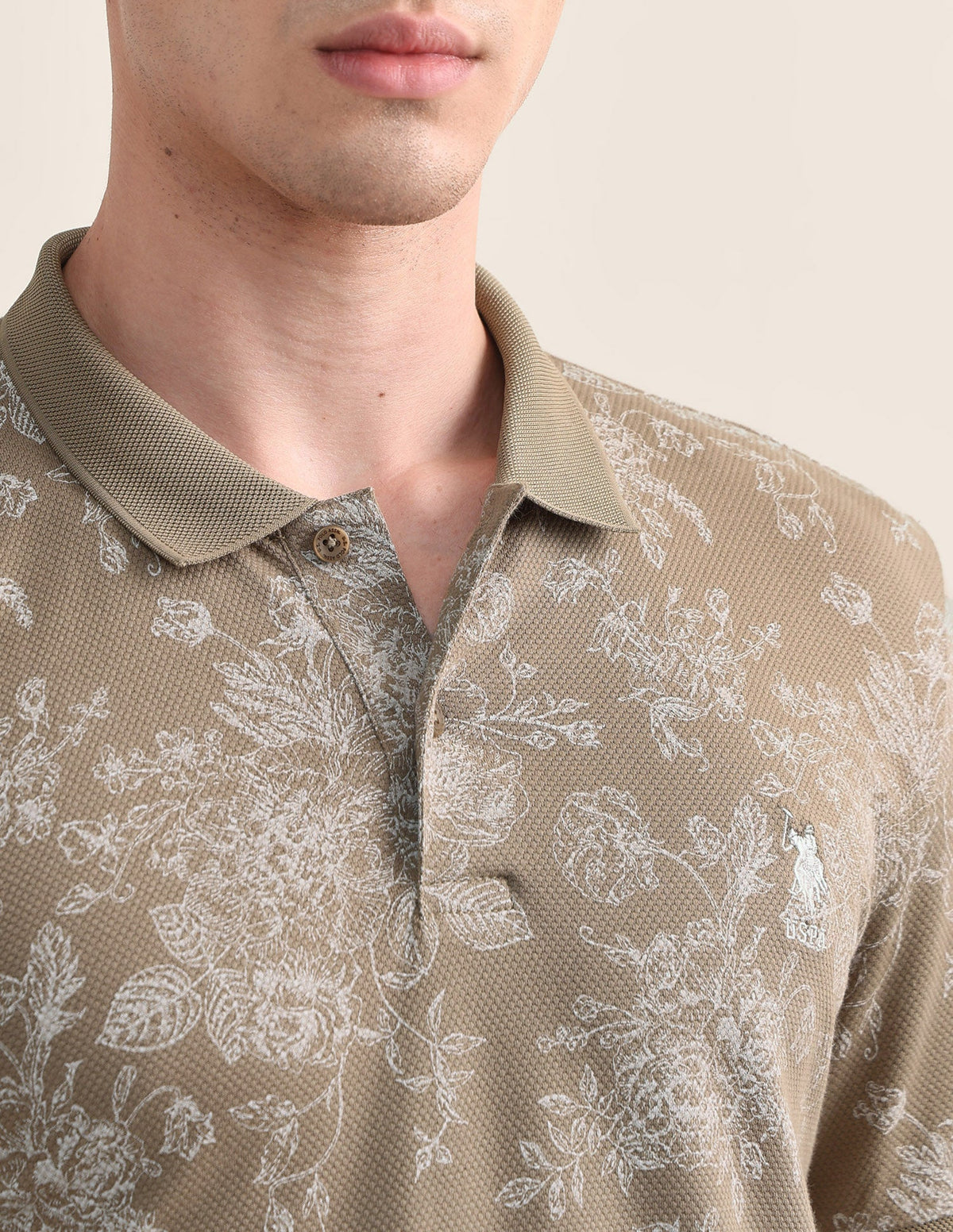 Floral Printed Slim Fit Polo Shirt USP0
