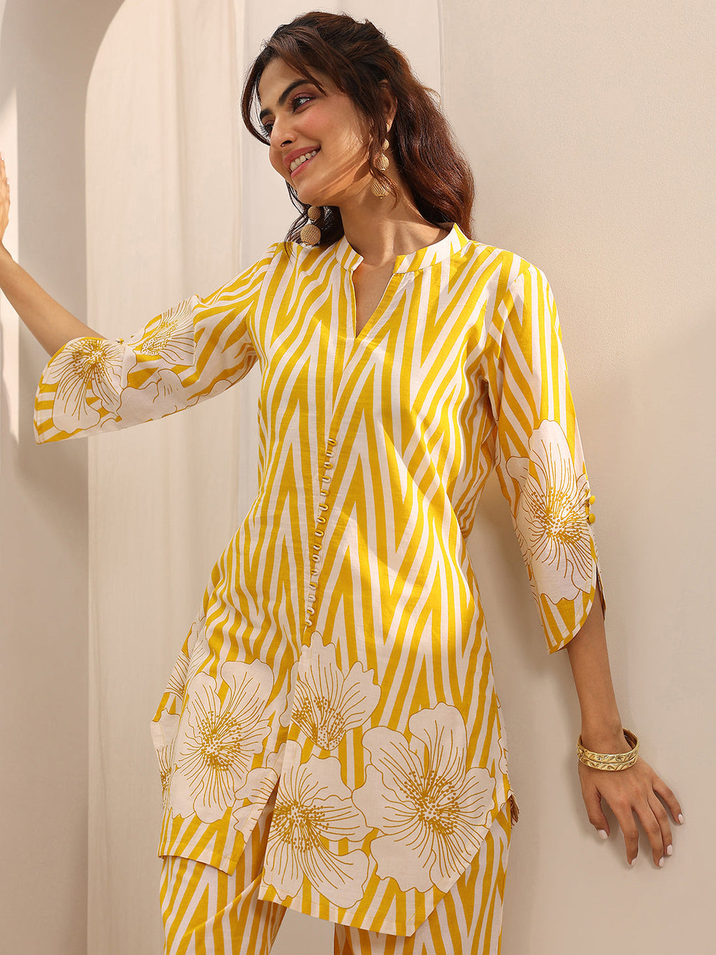 Libas Yellow Printed Cotton Co-Ord Sets CO87