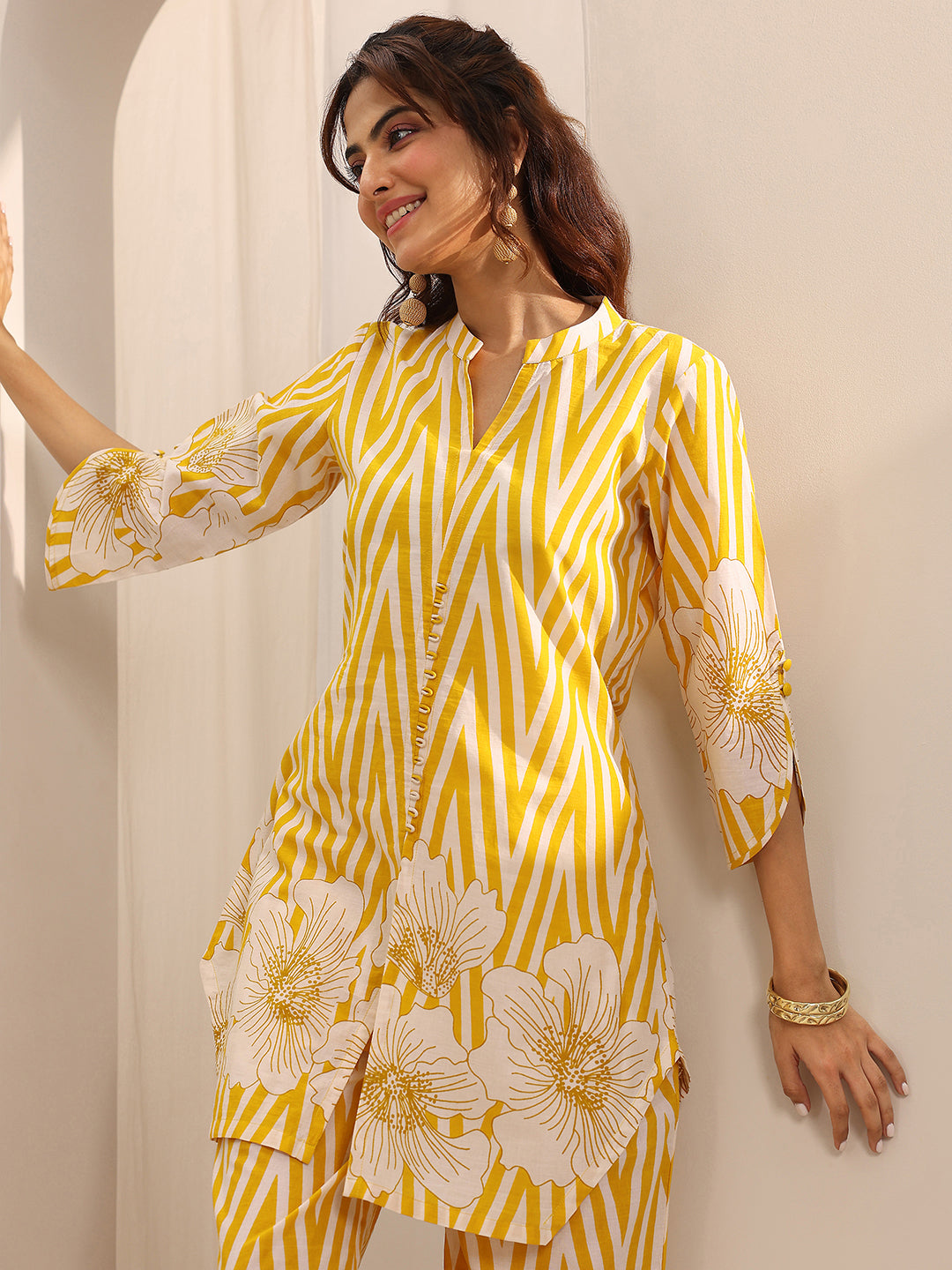 Libas Yellow Printed Cotton Co-Ord Sets CO87