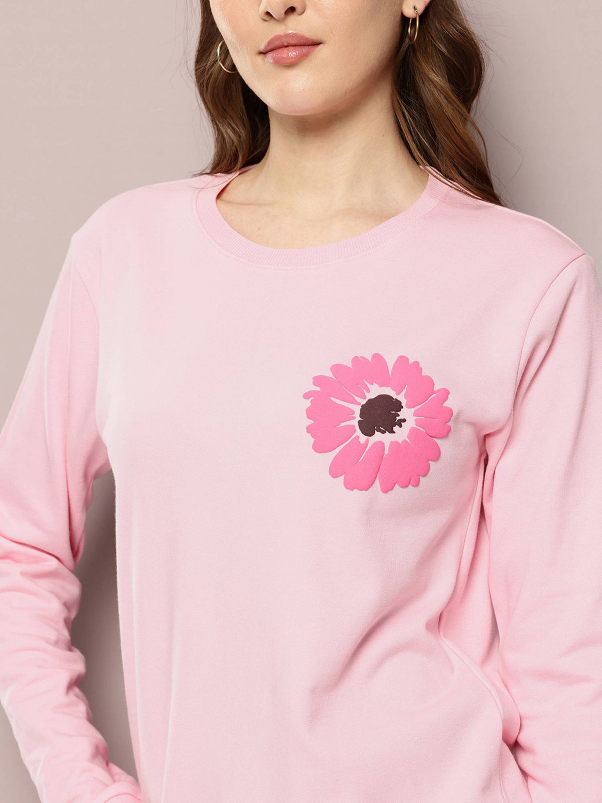 Womens Relaxed Fit Puff Floral Print Long Sleeve Pink Sweatshirt | SS90 - view 2