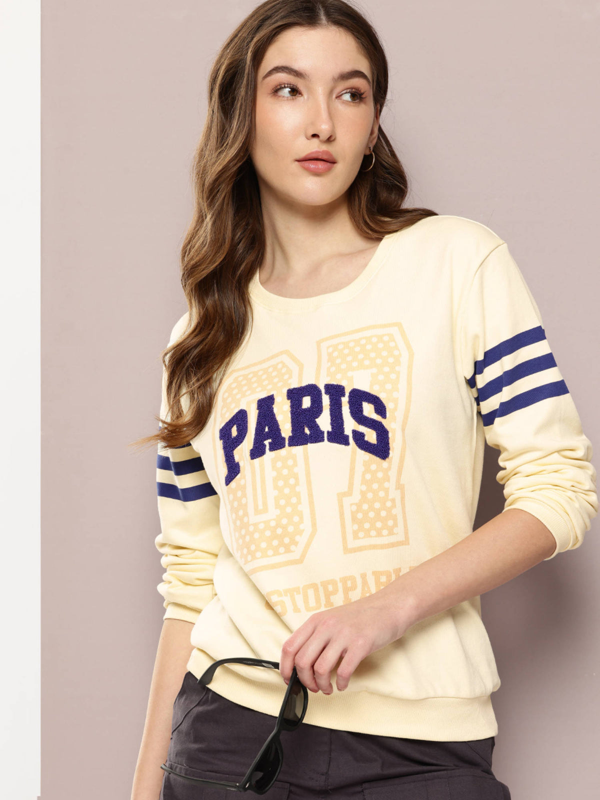 Womens Relaxed Fit Embroidered Long Sleeve White Sweatshirt | HD56 - view 1