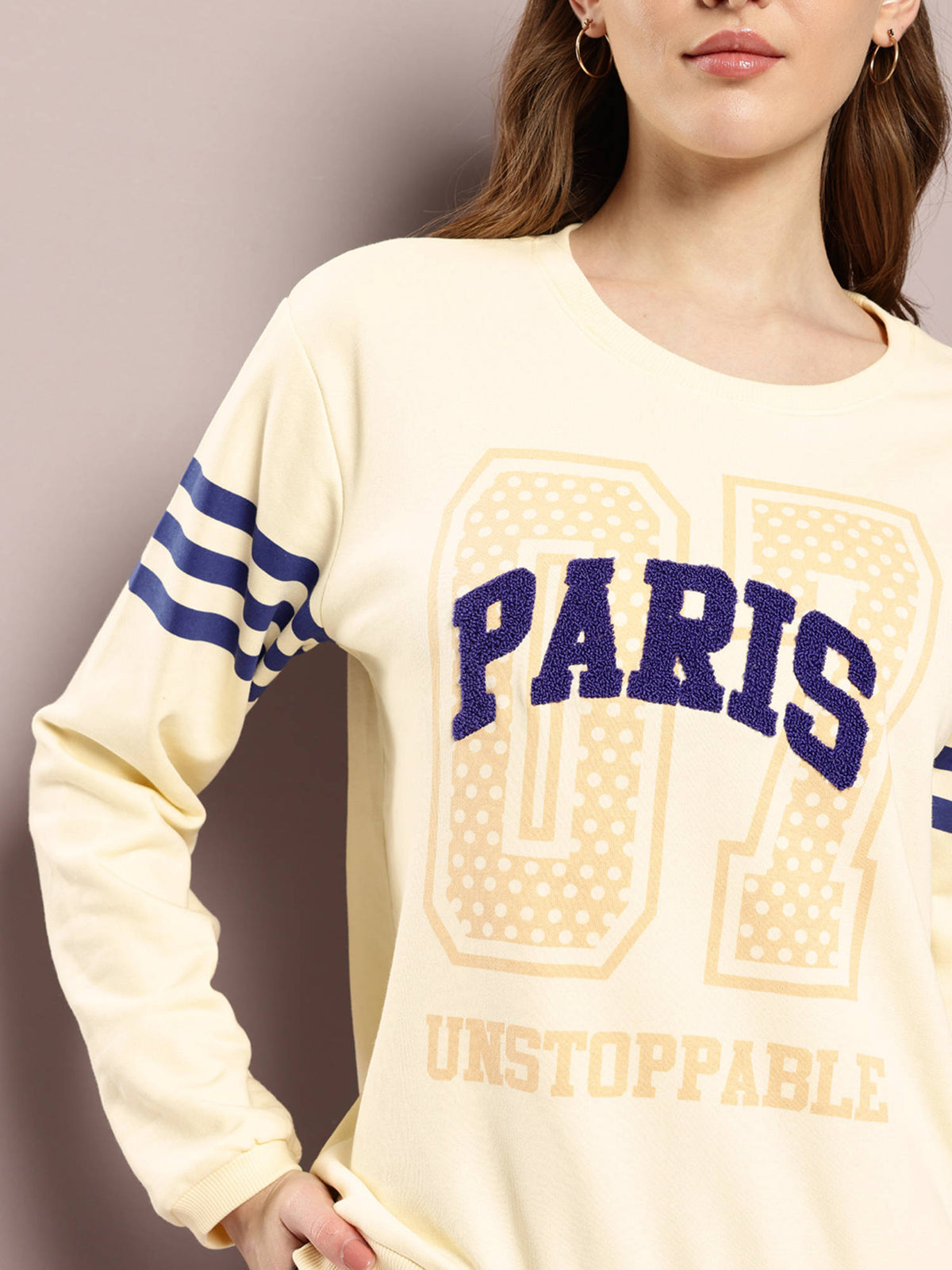 Womens Relaxed Fit Embroidered Long Sleeve White Sweatshirt | HD56 - view 2