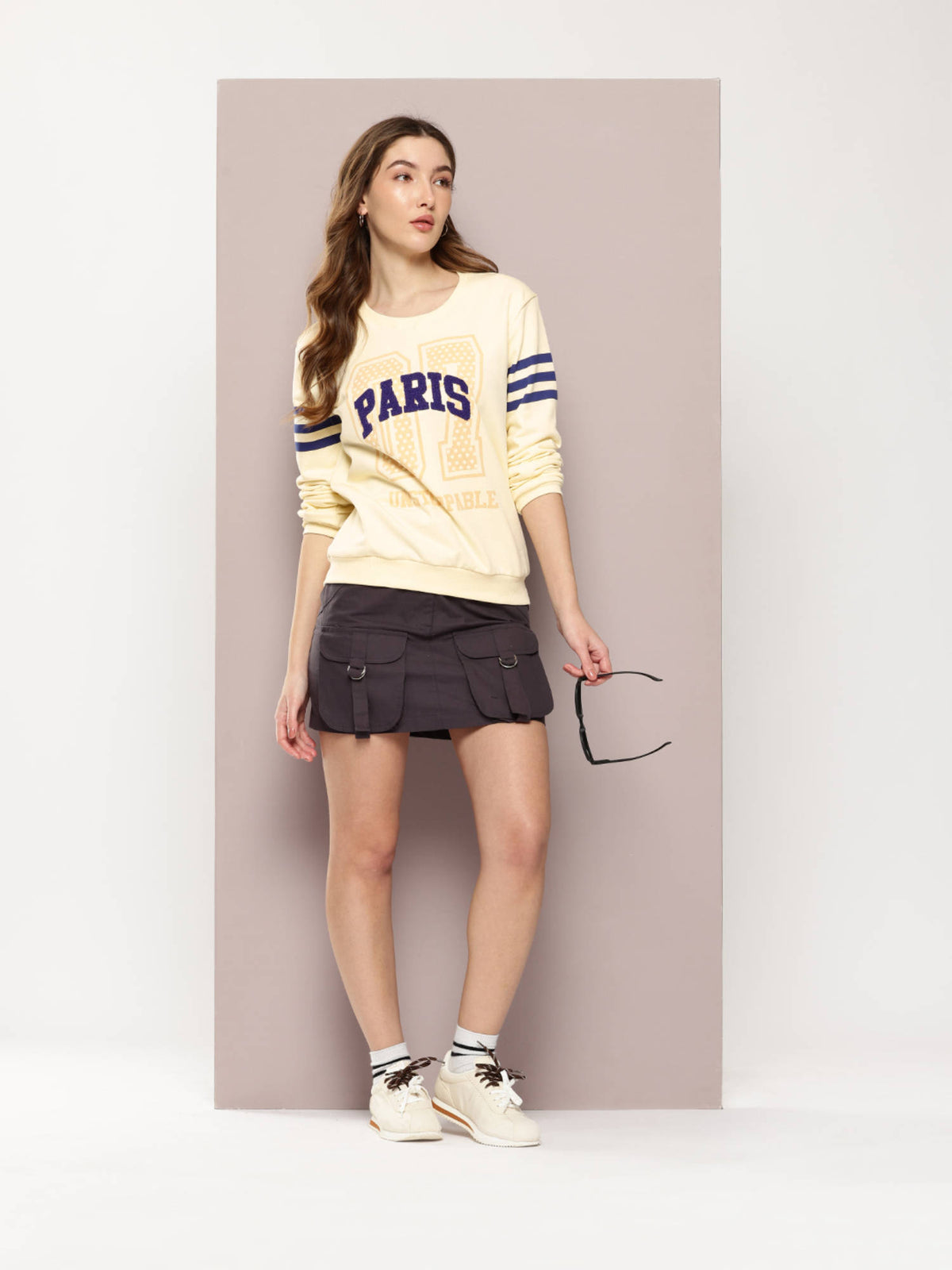 Womens Relaxed Fit Embroidered Long Sleeve White Sweatshirt | SS90 - view 5
