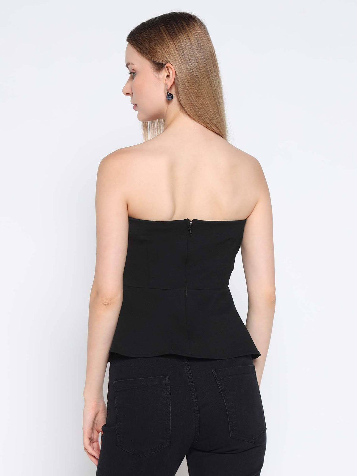 Women Black Sequined Peplum Top | pt51 - view 2