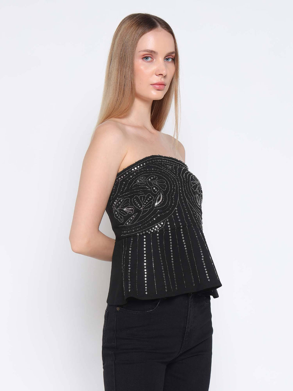 Women Black Sequined Peplum Top | pt51 - view 4