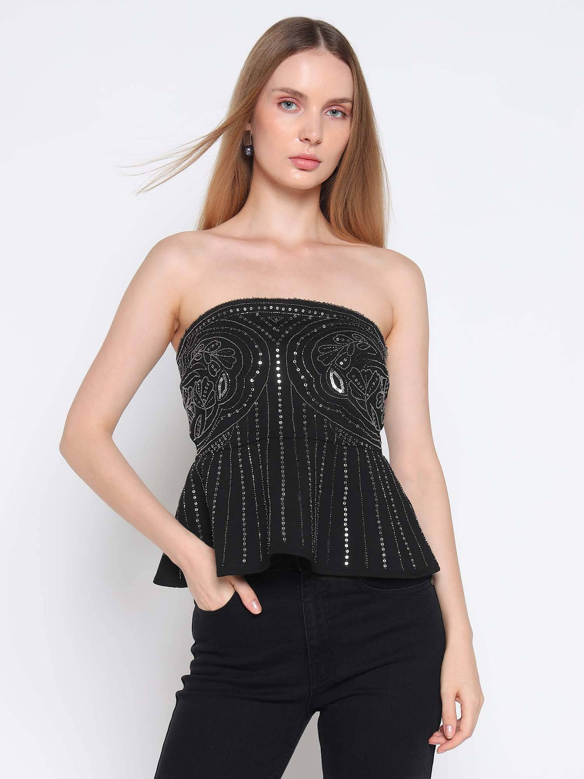 Women Black Sequined Peplum Top | TT90 - view 6