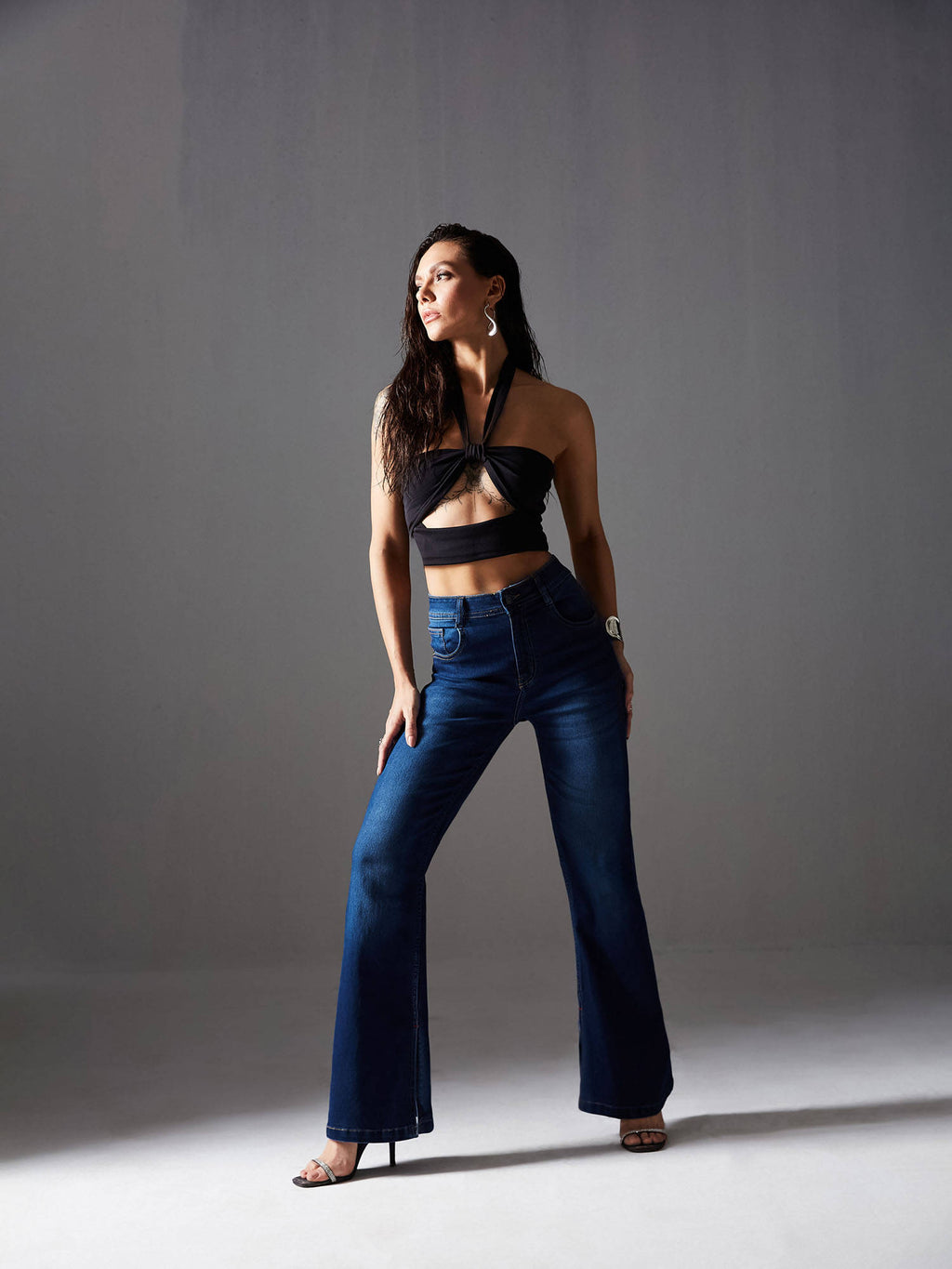 Women Blue Bootcut Mid Rise Regular Length Denim Stretchable Jeans | BT10 - view 3