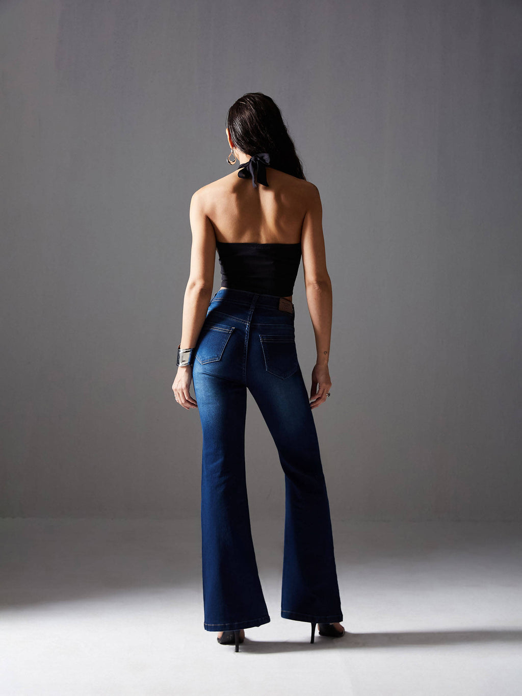 Women Blue Bootcut Mid Rise Regular Length Denim Stretchable Jeans | BT10 - view 4