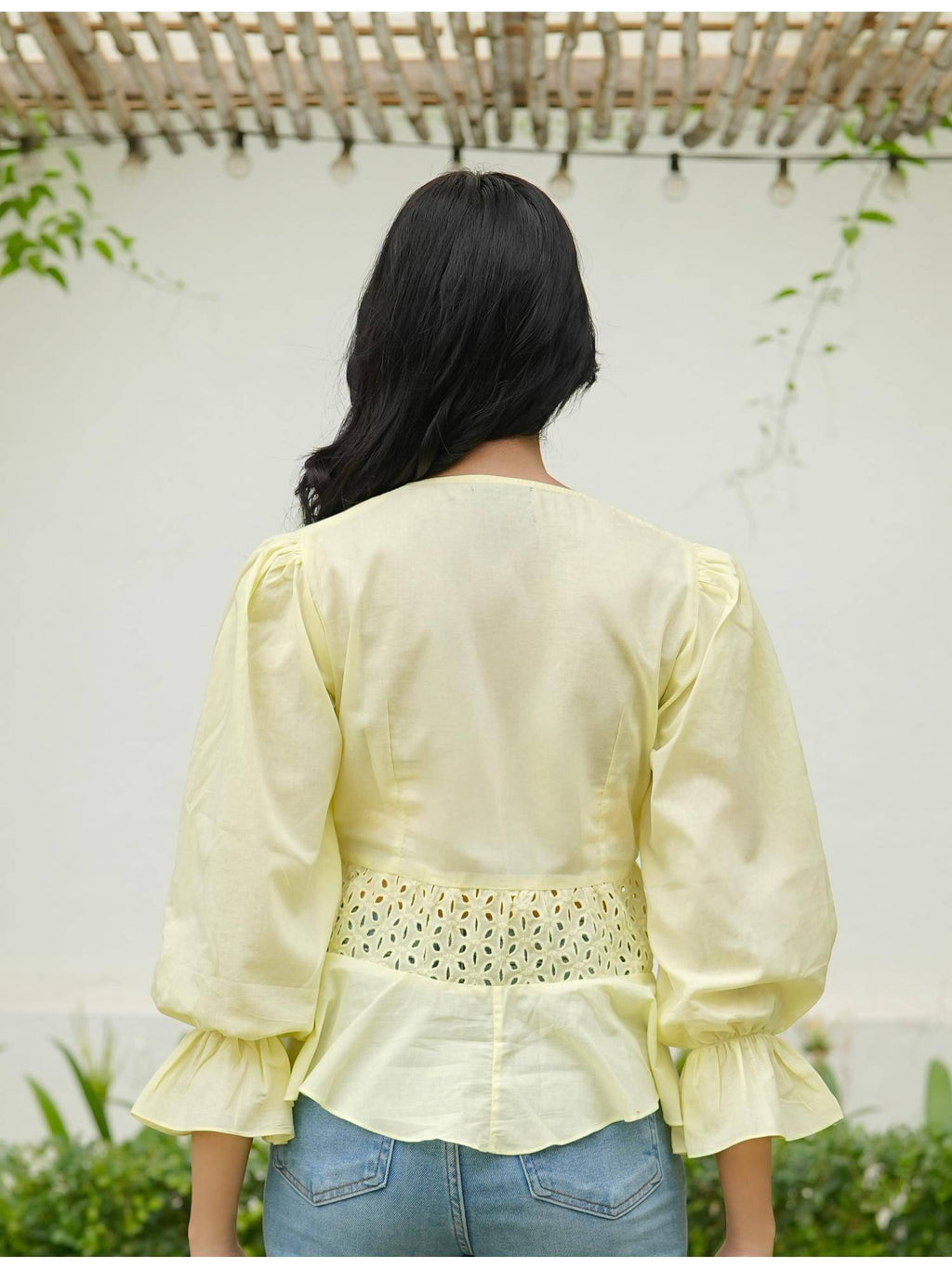 Yellow Schiflli Cotton Top | pt51 - view 2