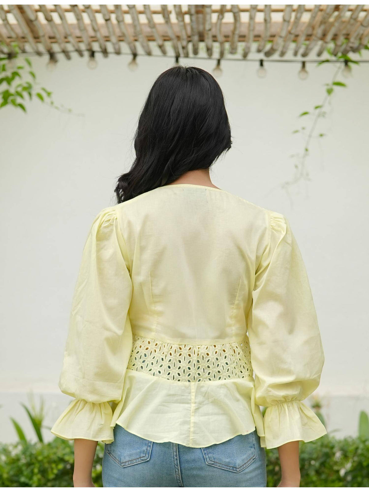Yellow Schiflli Cotton Top | pt51 - view 2