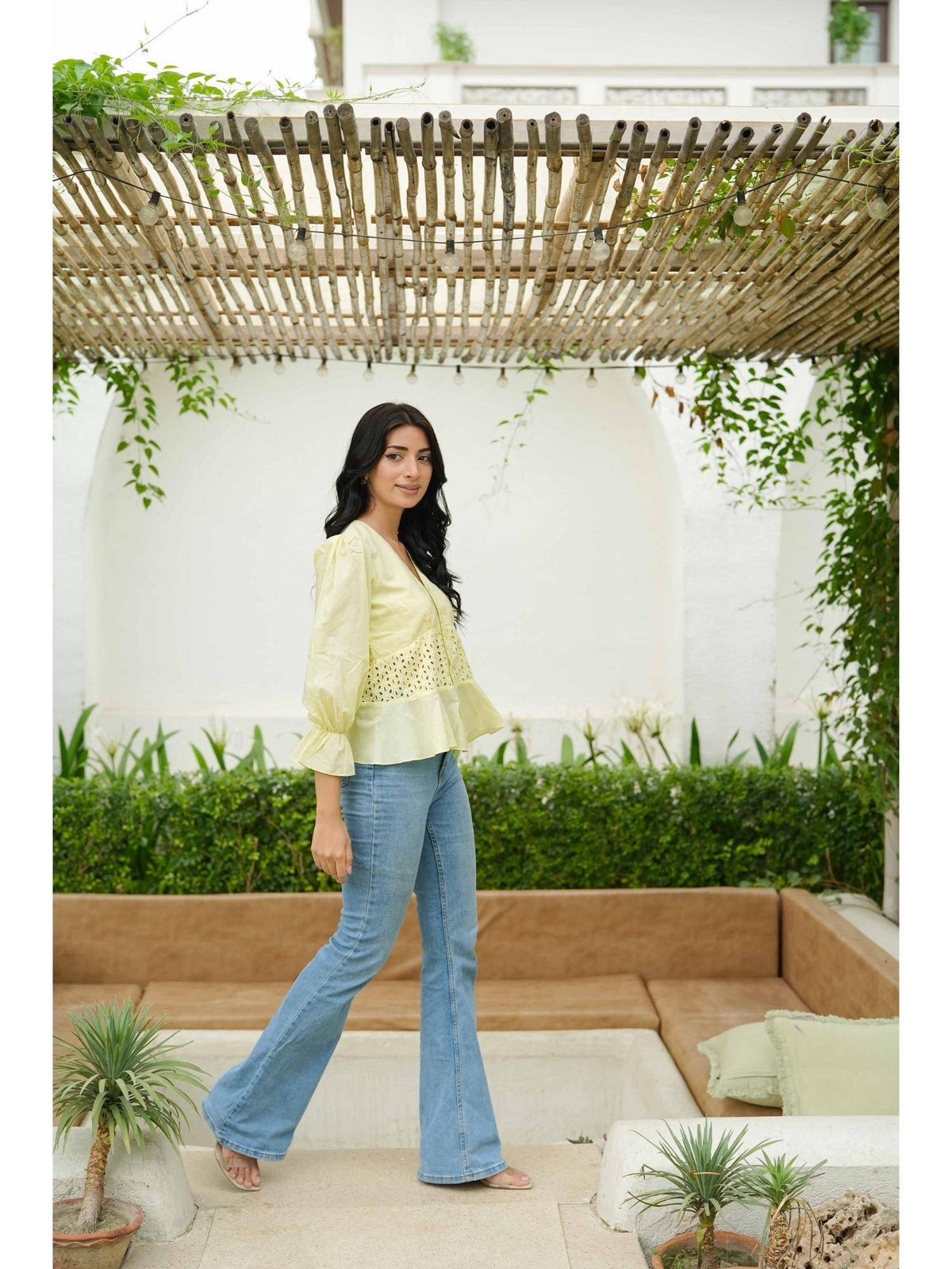 Yellow Schiflli Cotton Top | pt51 - view 4