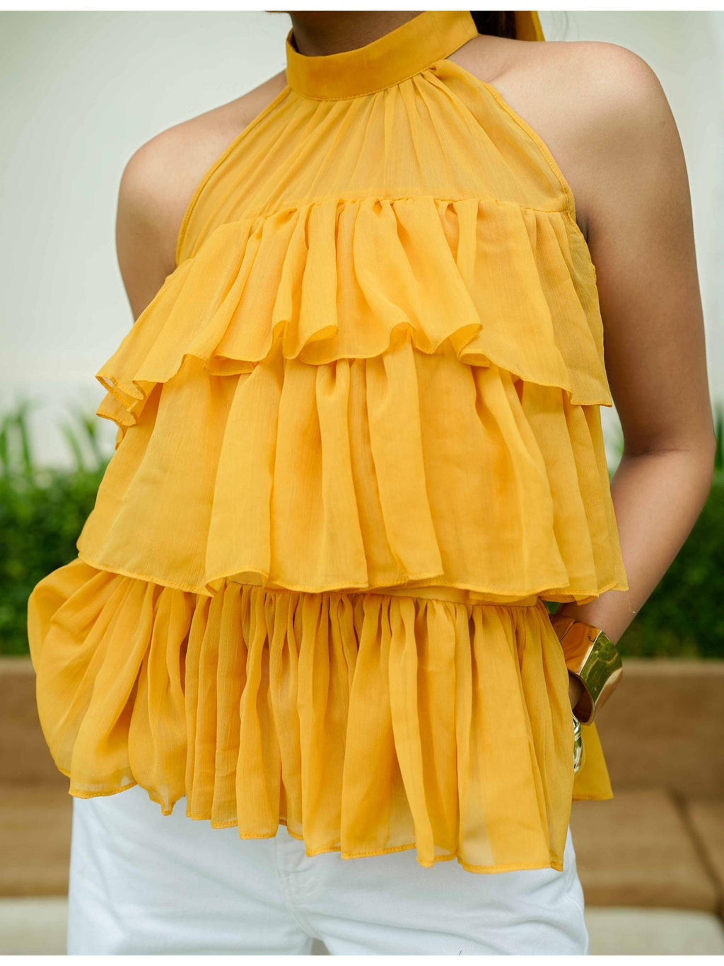 Mustard Chiffon Tiered Top | HT67 - view 1