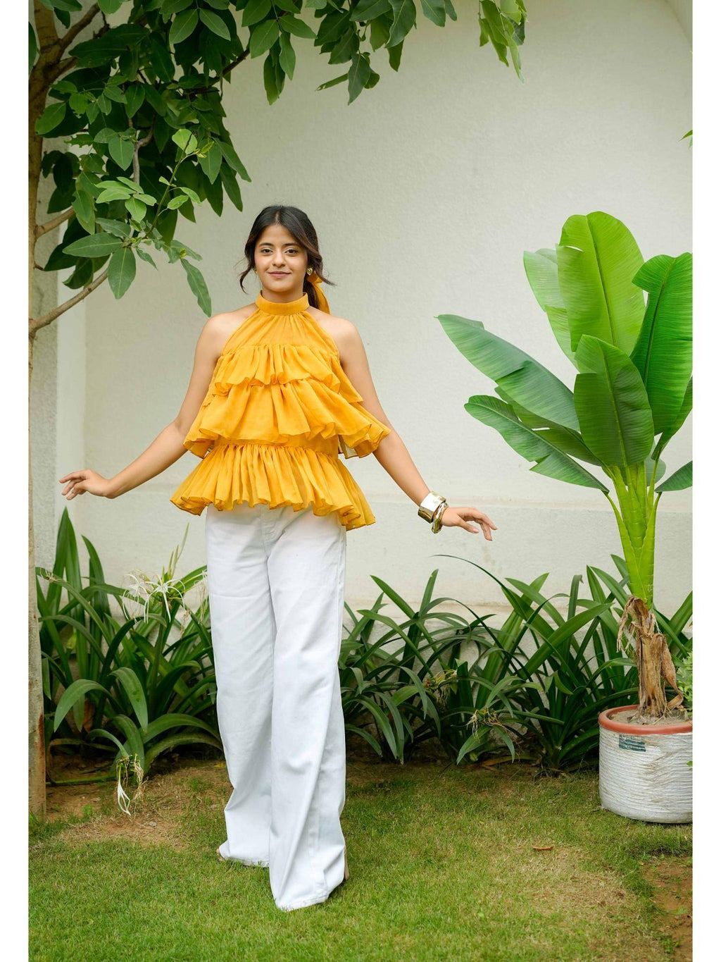 Mustard Chiffon Tiered Top | HT67 - view 2
