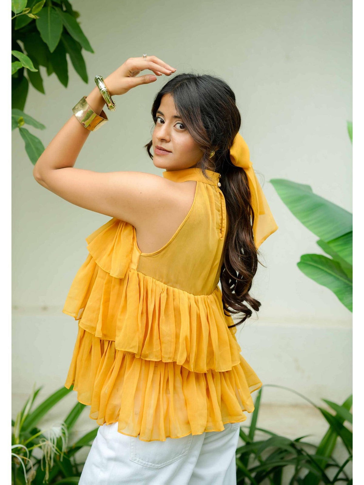 Mustard Chiffon Tiered Top | HT67 - view 3