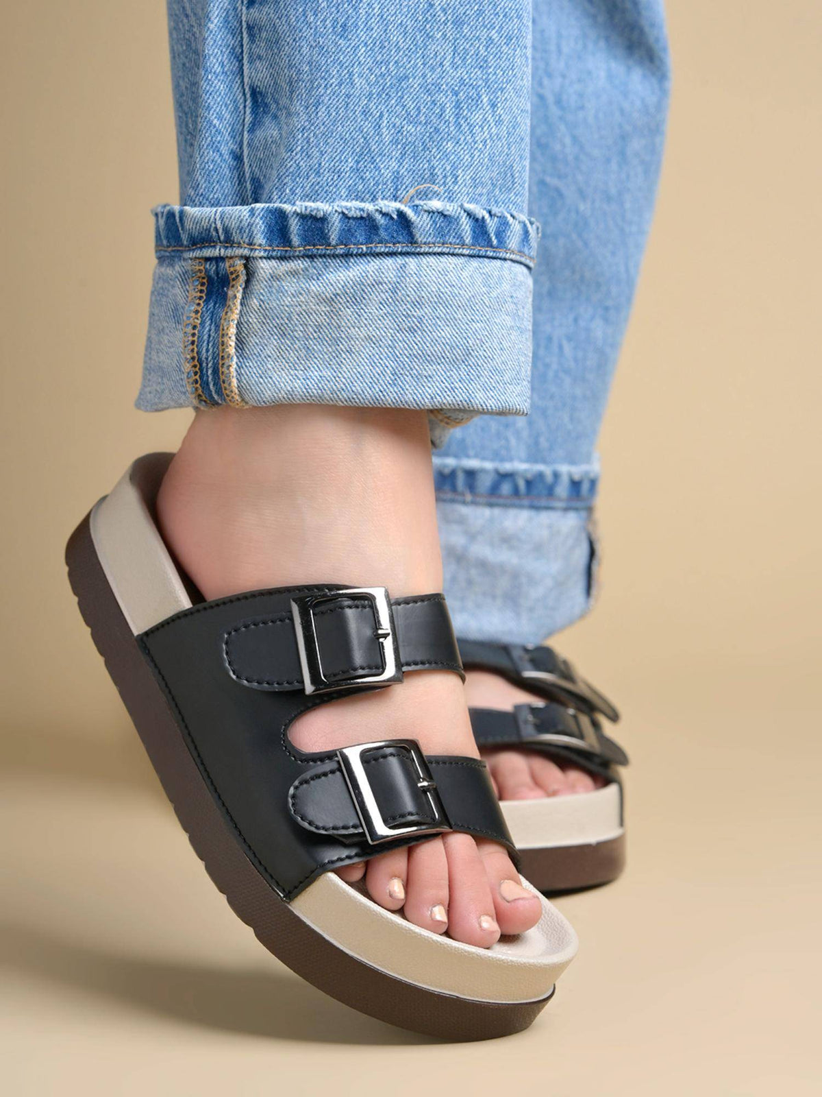 Women Cream Dual Buckle Comfort Sandals | SD89 - view 11