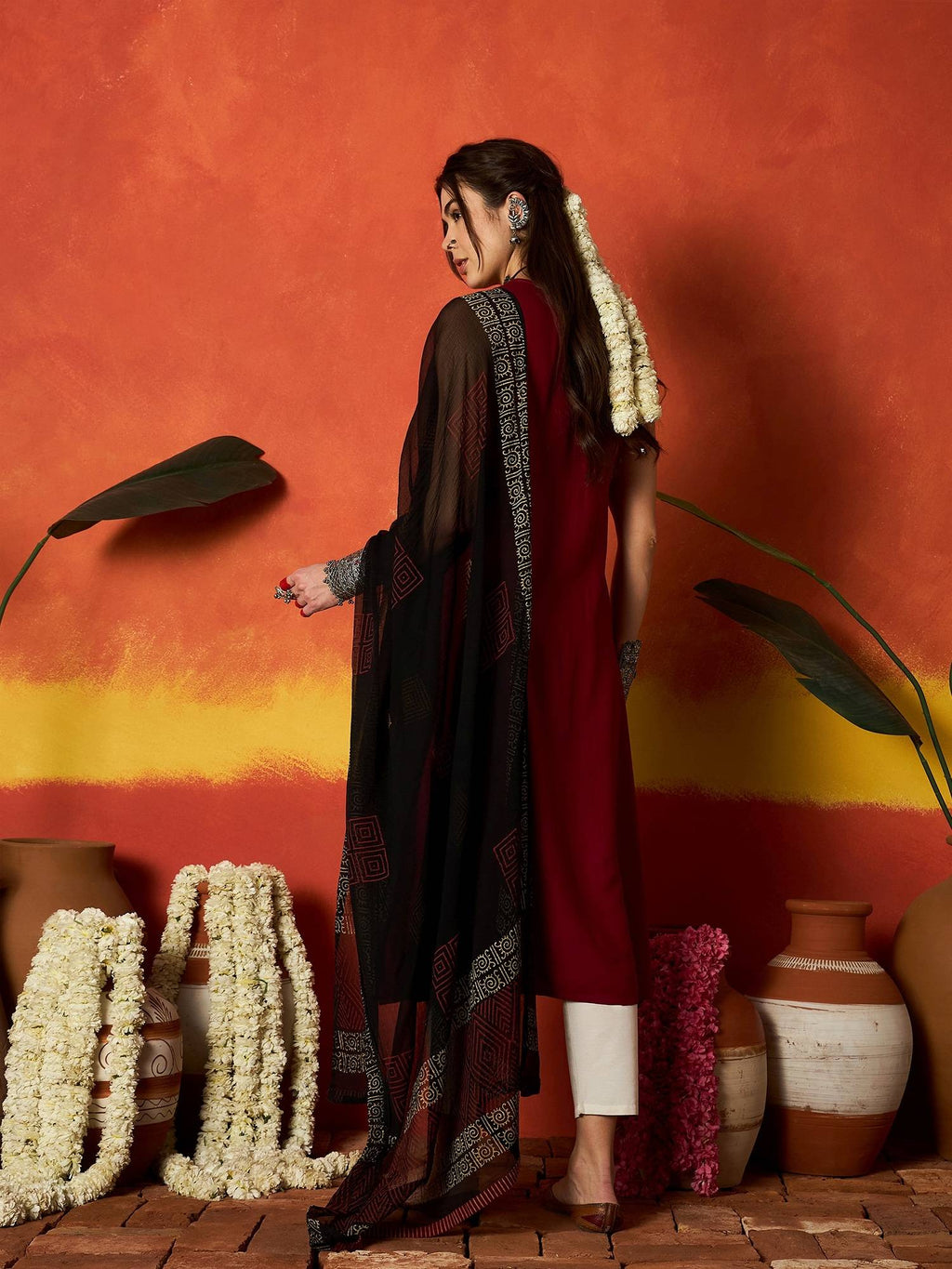 Maroon Solid Rayon Kurta and Dupatta | U3S - view 2