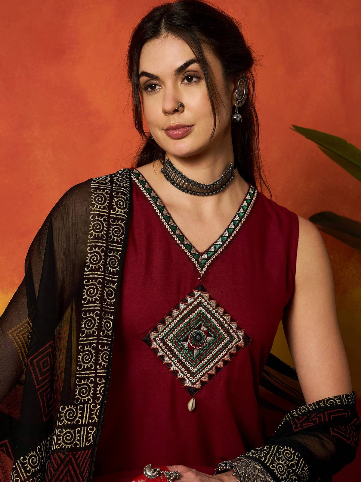 Maroon Solid Rayon Kurta and Dupatta | FY93 - view 4