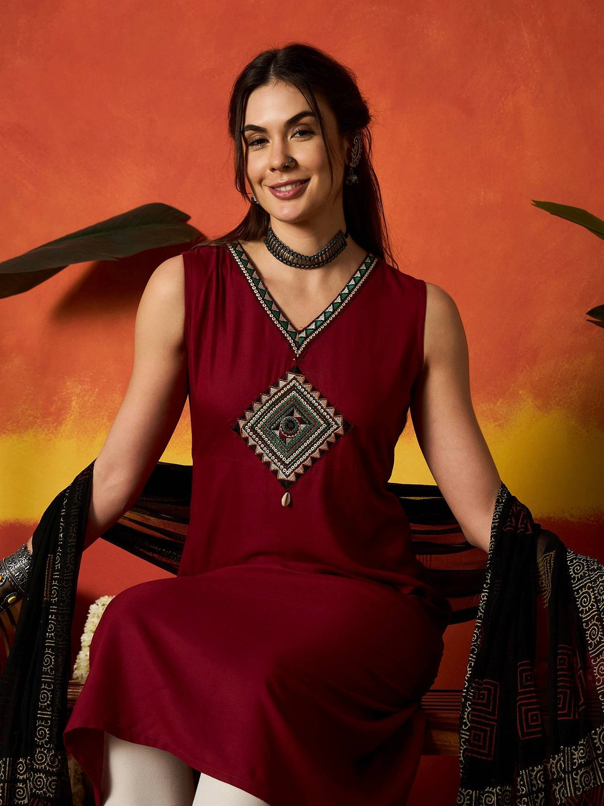 Maroon Solid Rayon Kurta and Dupatta | U3S - view 5