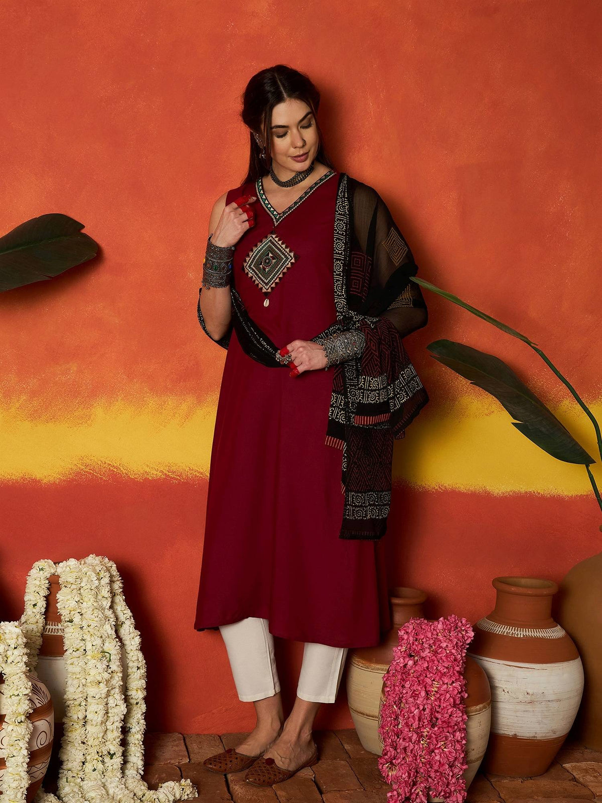 Maroon Solid Rayon Kurta and Dupatta | U3S - view 6