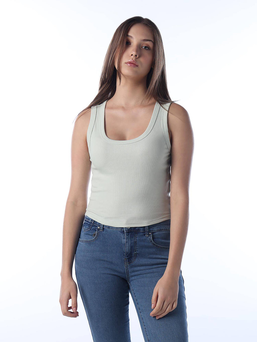 Women'S Solid Slim Fit Green Tank Top | TT98 - view 1