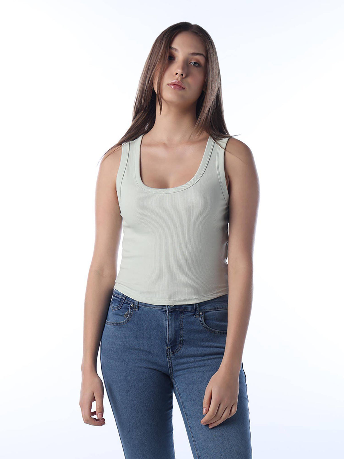 Women'S Solid Slim Fit Green Tank Top | TT98 - view 1
