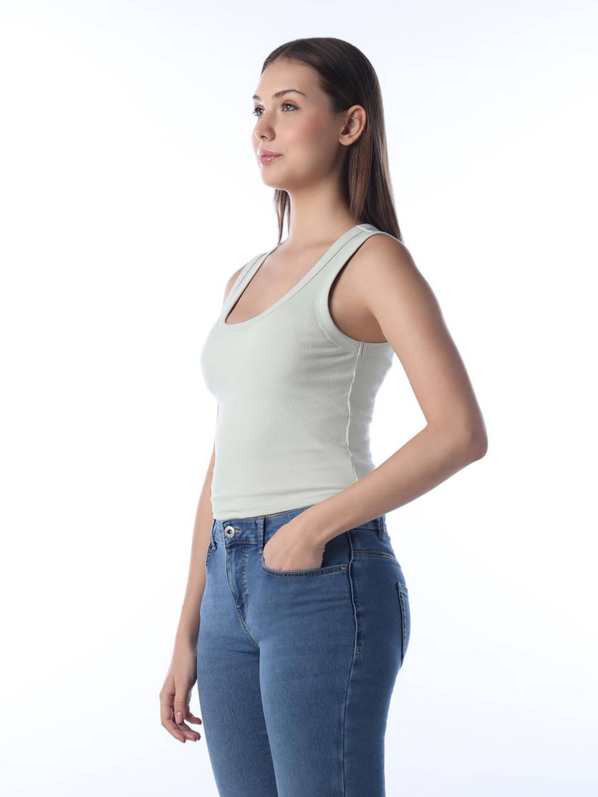 Women'S Solid Slim Fit Green Tank Top | TT98 - view 5