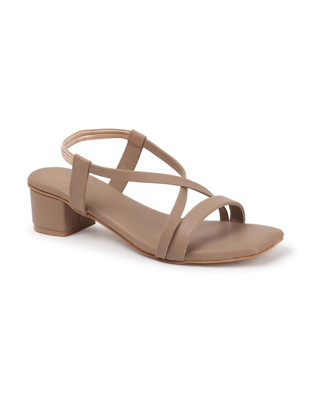 Women Beige Cross Strap Block Heels | H78 - view 2