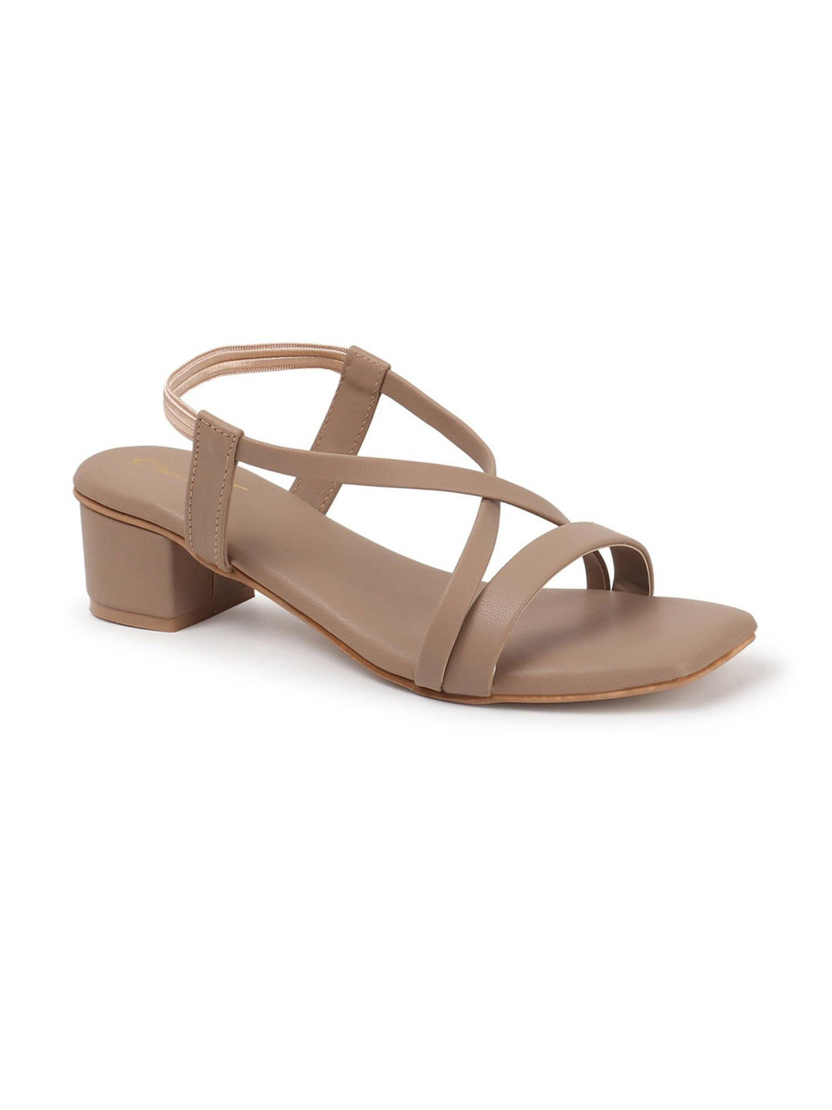 Women Beige Cross Strap Block Heels | H78 - view 2