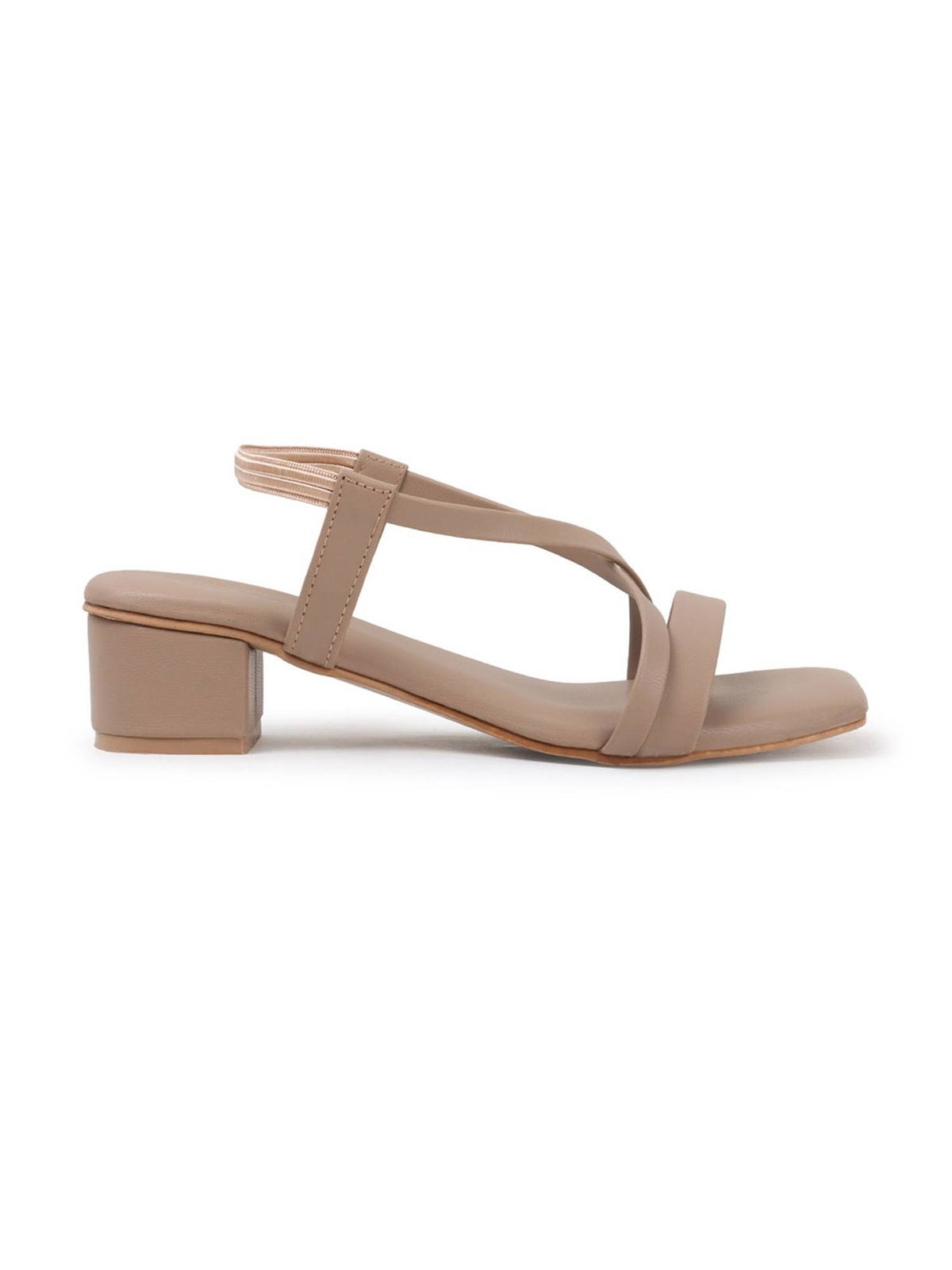 Women Beige Cross Strap Block Heels | H78 - view 3