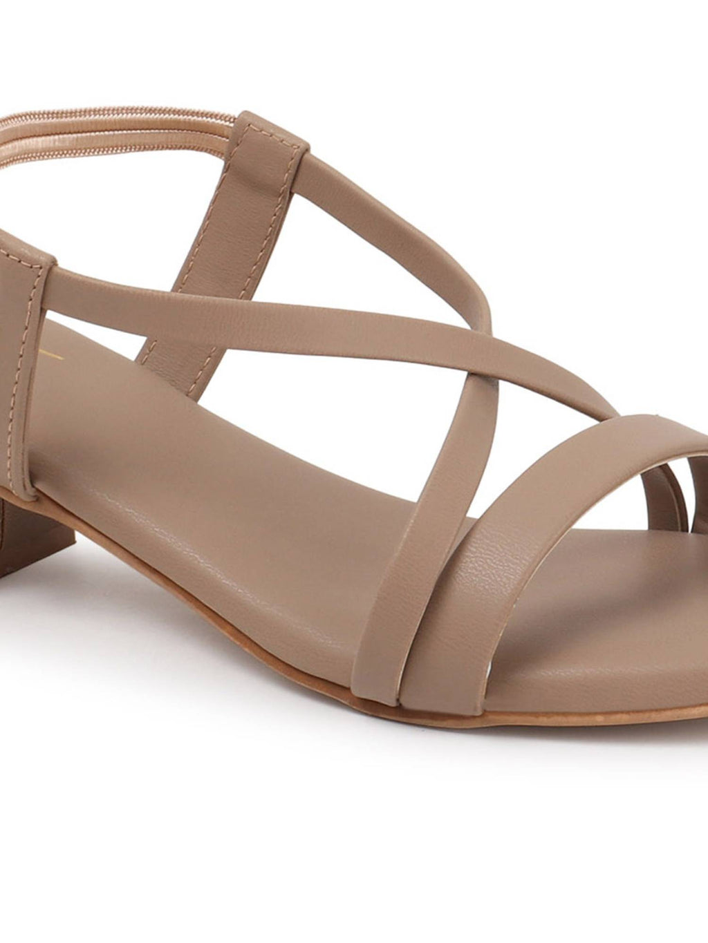 Women Beige Cross Strap Block Heels | H78 - view 5